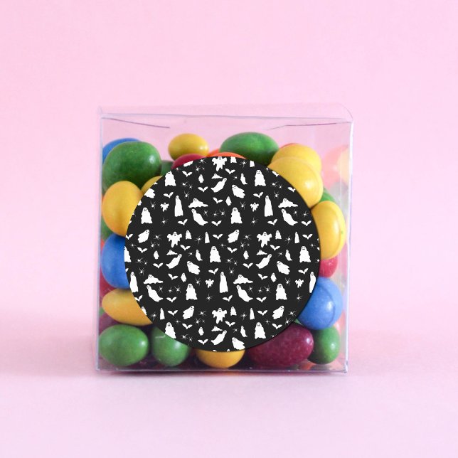 Adesivo Redondo Fantasma, Morcegos e Aranhas, Padrão de Halloween (Cute Ghost, Bats & Spiders Halloween Pattern Classic Round Sticker)