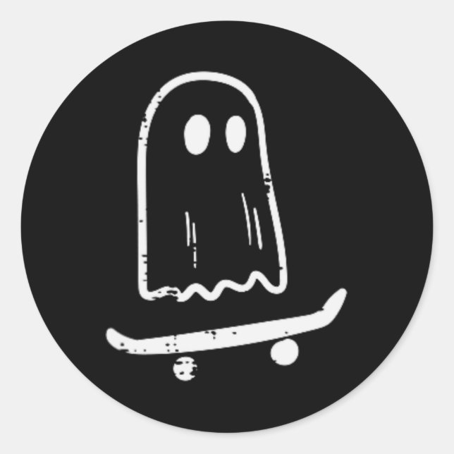 Adesivo Redondo Fantasma No Skateboard Retro Halloween Costume Bo (Frente)