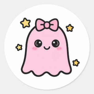 Adesivo Redondo Fantasma Rosa Fofo de Halloween