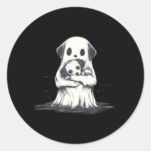 Adesivo Redondo Fantasma segurando cachorrinho Roupa engraçada de