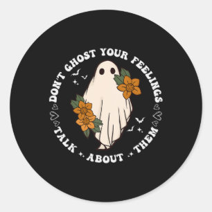 Adesivo Redondo Fantasma Seus Sentimentos Groovy Spooky Season Men