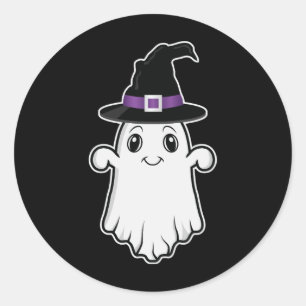 Adesivo Redondo Fantasma Sorridente Fofo Vestindo um Chapéu de Bru