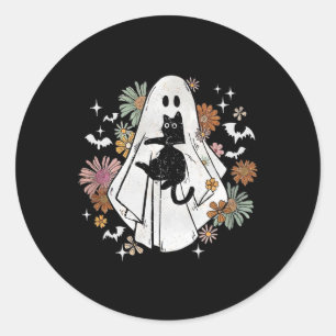 Adesivo Redondo Fantasma Spooky Segurando Cabelo Floral Negro