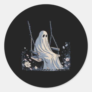 Adesivo Redondo Fantasma Swing Cottagecore Aestético Floral Hallow