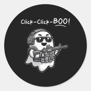 Adesivo Redondo Fantasma Tático Engraçado Clique em Boo Halloween 