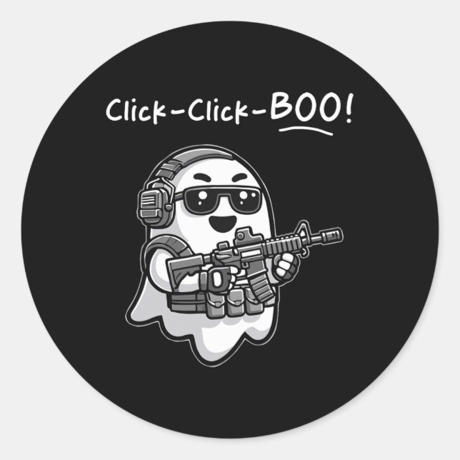Adesivo Redondo Fantasma Tático Engraçado Clique em Boo Halloween  (Frente)