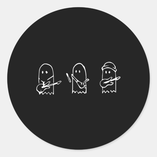 Adesivo Redondo Fantasma Tocando Violão Preguiçoso Halloween Diver (Frente)