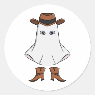 Adesivo Redondo Fantasma Vestindo chapéu e botas de cowboy