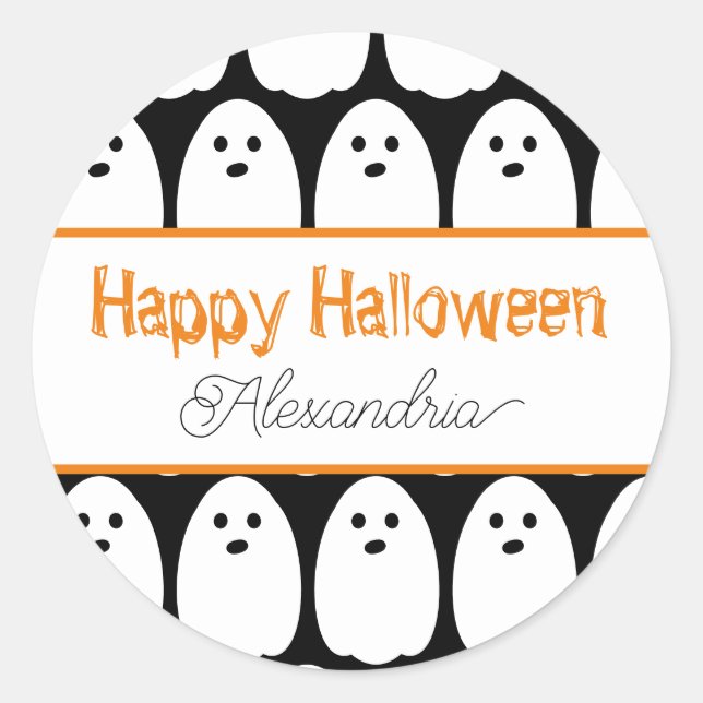 Adesivo Redondo Fantasmas Cute Personalizados do Halloween (Frente)