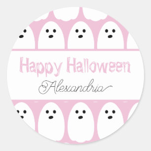 Adesivo Redondo Fantasmas Cute Personalizados do Halloween Rosa
