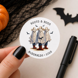 Adesivo Redondo Fantasmas de Cowboy Assustadores Personalizados de