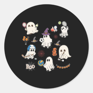 Adesivo Redondo Fantasmas de Halloween Jogando Futebol Tênis Hóque