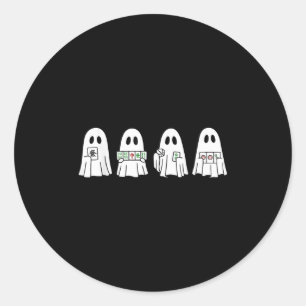 Adesivo Redondo Fantasmas de Halloween Jogando Mahjong Jogo da Tem