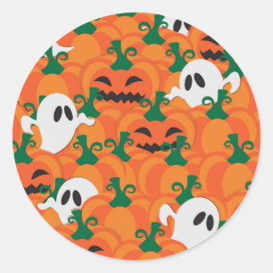 Adesivo Redondo Fantasmas de Halloween Pomar de Abóbora Assombrada