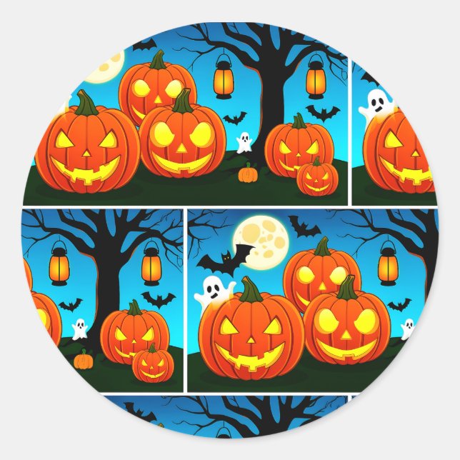 Adesivo Redondo Fantasmas de Halloween, Pumpkins, Morcegos (Frente)