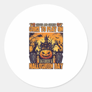 Adesivo Redondo Fantasmas Duendes Halloween Venha Jogar Outubro As
