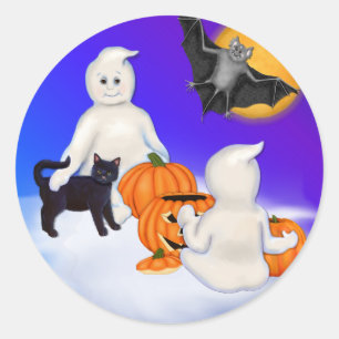 Adesivo Redondo Fantasmas e Amigos do Halloween