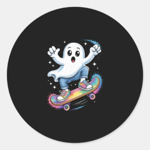 Adesivo Redondo Fantasmas Em Skate Fantasia Divertida De Halloween