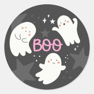 Adesivo Redondo Fantasmas Fofos Halloween BOO