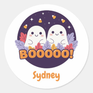 Adesivo Redondo Fantasmas Kawaii Fofos Boo Halloween Folhas de Out
