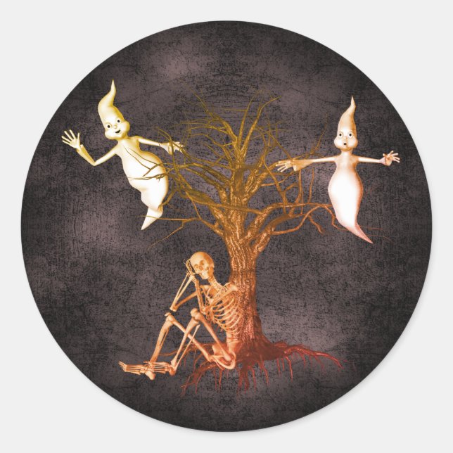 Adesivo Redondo Fantasmas Skeleton Halloween Engraçado (Frente)