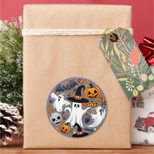 Adesivo Redondo Fantasmas Spooky e Monstros Cute Assustadores