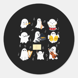 Adesivo Redondo Fantasmas Tocando Instrumentos Musicais Música de