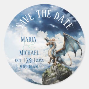 Adesivo Redondo Fantasy Blue Dragon Weding the Date Sticker