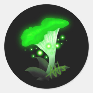 Adesivo Redondo Fantasy Chanterelle Glossudo Cogumelo Verde