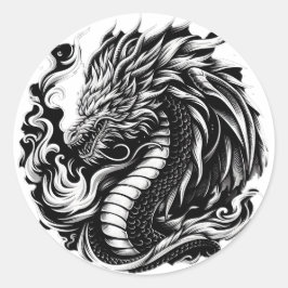 Adesivo Redondo Fantasy Dragon Black/White