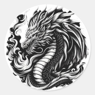 Adesivo Redondo Fantasy Dragon Black/White
