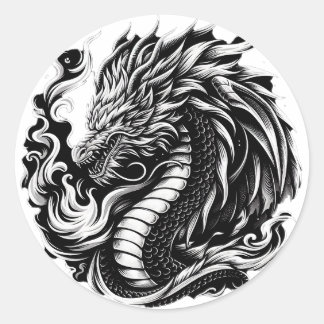 Adesivo Redondo Fantasy Dragon Black/White
