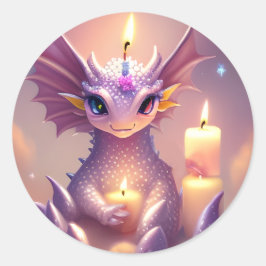 Adesivo Redondo Fantasy Dragon com Velas de Aniversário
