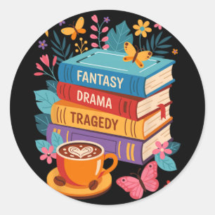Adesivo Redondo Fantasy Drama Tragedy Livros Sutis Anti-Trump