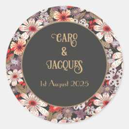 Adesivo Redondo Fantasy Flowers - vinheta de convite para casament