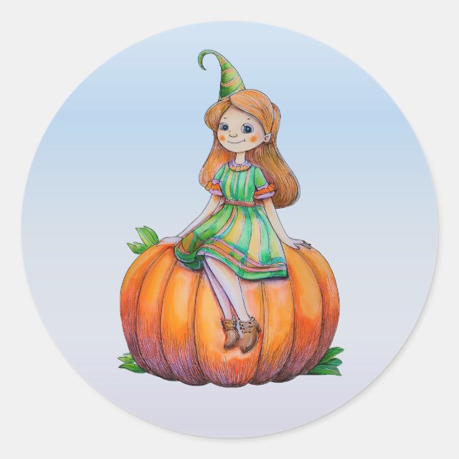 Adesivo Redondo Fantasy Girl em Pumpkin Stickers (Frente)