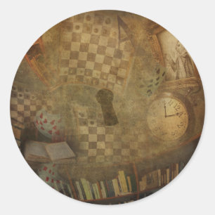 Adesivo Redondo Fantasy Vintage Alice na Festa de aniversário das