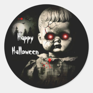 Adesivo Redondo Fantoches Assustadores de Halloween Fantasiados Fe