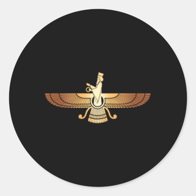 Adesivo Redondo Faravahar Símbolo Nacionalismo Iraniano Zoroastria (Frente)