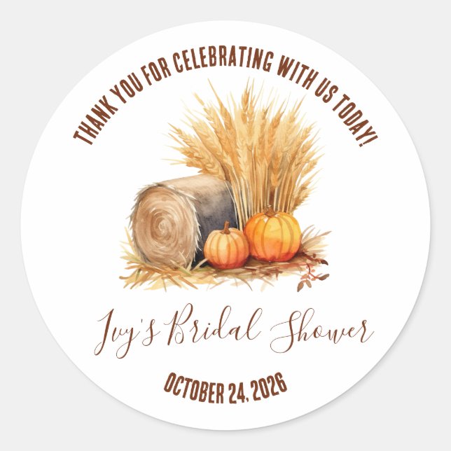 Adesivo Redondo Fardo de Feno de Outono e Brinde de Chás de Culiná (Frente)