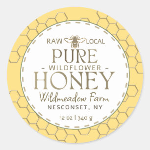 Adesivo Redondo Farinha selvagem Amarelo Raw Local Mel Honeycomb