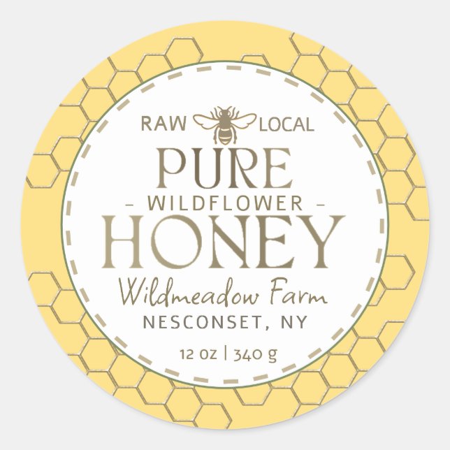 Adesivo Redondo Farinha selvagem Amarelo Raw Local Mel Honeycomb (Frente)