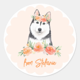 Adesivo Redondo Farinhas de Pêssego e Husky Siberianos, Cute, Aniv