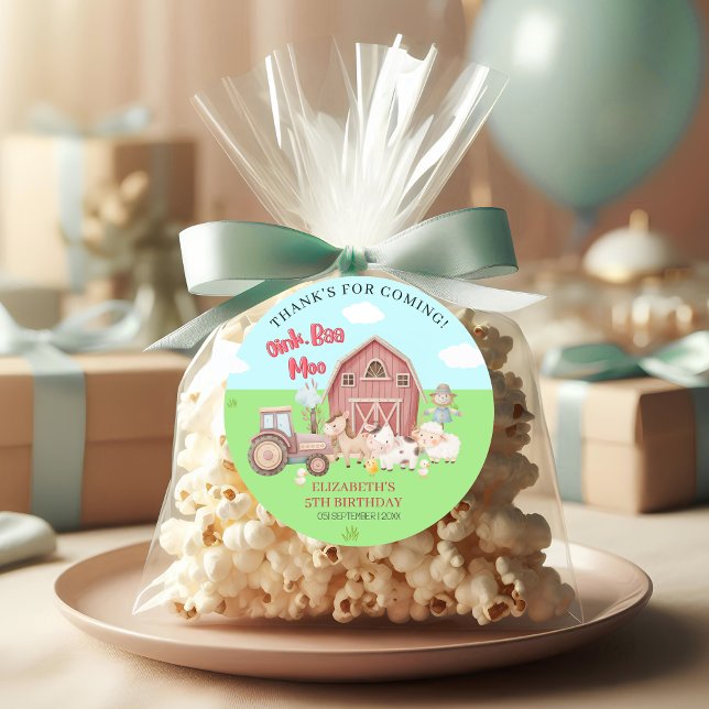 Adesivo Redondo Farm Animal Birthday – Girl’s Barnyard Party (Criador carregado)
