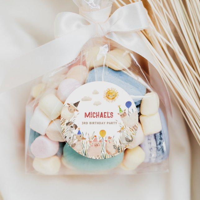 Adesivo Redondo Farm Animals Birthday Banner (Criador carregado)