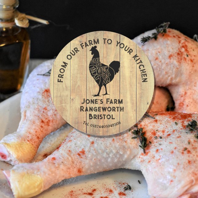 Adesivo Redondo Farm Fresh Chicken Sticker | Rustic Hen Logo Label (Criador carregado)
