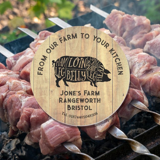 Adesivo Redondo Farm Fresh Pork Sticker | Rustic Pig Logo Label  (Criador carregado)