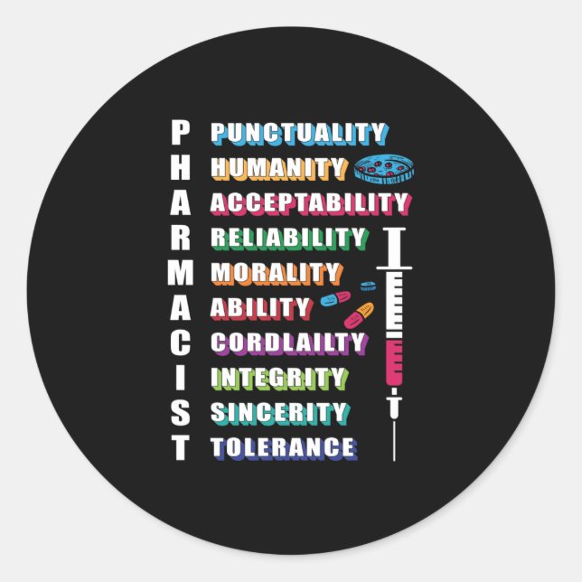 Adesivo Redondo Farmacêutico Citando Farmacêuticos Técnicos de Far (Frente)