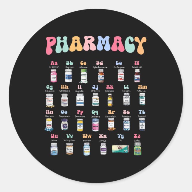 Adesivo Redondo Farmácia Alfabeto Médico Farmacêutico (Frente)