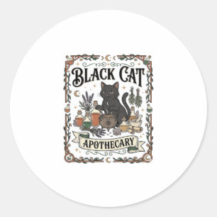 Adesivo Redondo Farmácia de Gato Preto Bruxa Mística Apothecary 